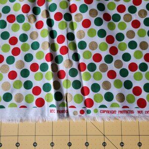 1 Yard Red, Green, and Gold Polka Dots Christmas Fabric by RTC